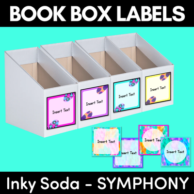 BOOK BOX HOLDER EDITABLE LABELS - Inky Soda SYMPHONY Collection