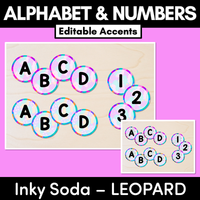 EDITABLE ACCENTS - Alphabet & Numbers - Inky Soda LEOPARD Collection