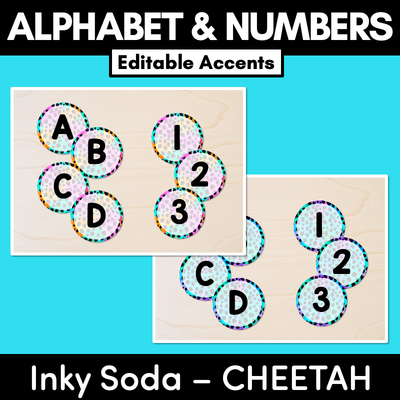 EDITABLE ACCENTS - Alphabet & Numbers - Inky Soda CHEETAH Collection