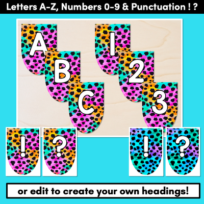 EDITABLE SCALLOPED BUNTING - Alphabet & Numbers - Inky Soda CHEETAH Collection