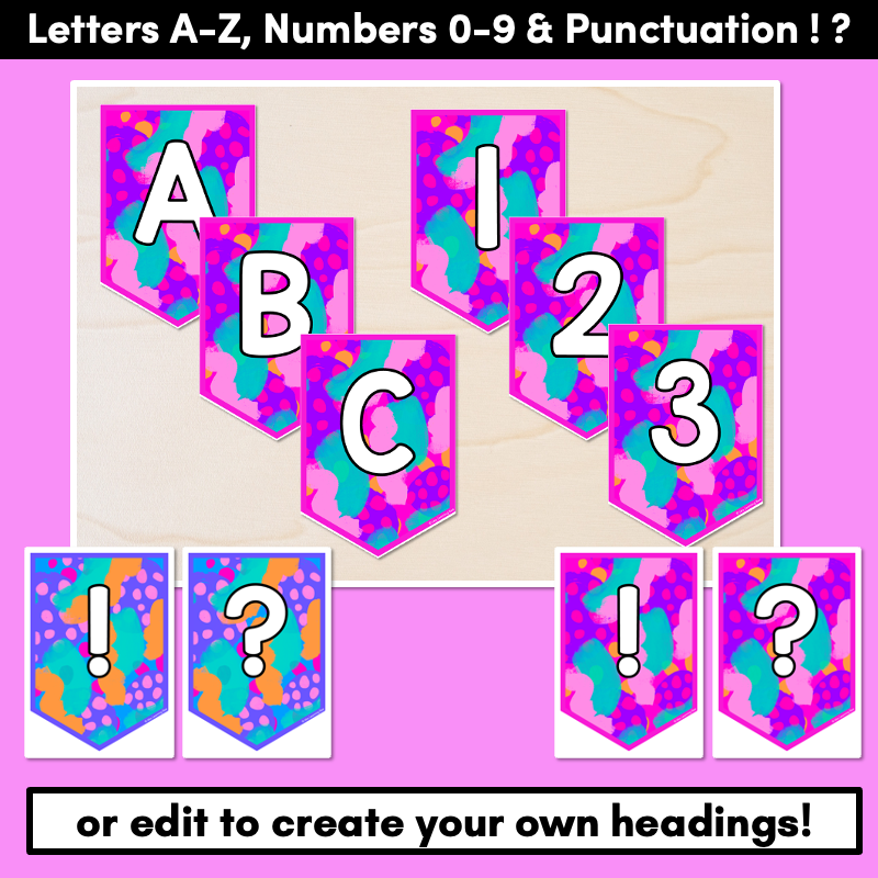 EDITABLE BUNTING - Alphabet & Numbers - Inky Soda LEOPARD Collection