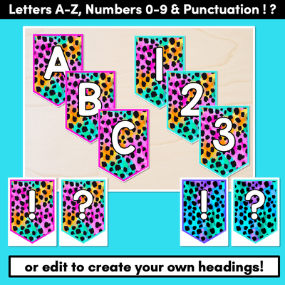 EDITABLE BUNTING - Alphabet & Numbers - Inky Soda CHEETAH Collection