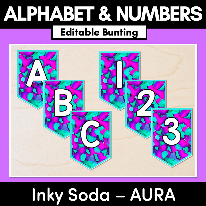 EDITABLE BUNTING - Alphabet & Numbers - Inky Soda AURA Collection