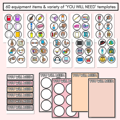 Instructional Icon Editable Templates - Classroom Instructions & Equipment Visuals - NEUTRAL PALETTE