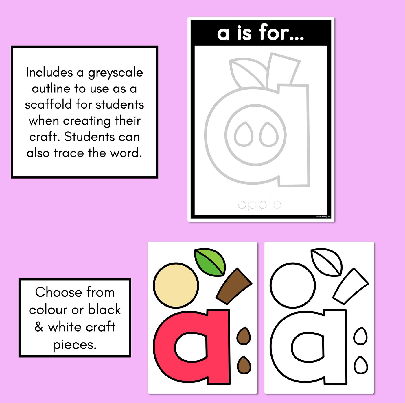 Beginning Sound Crafts - LOWERCASE Letter A - A is for Apple