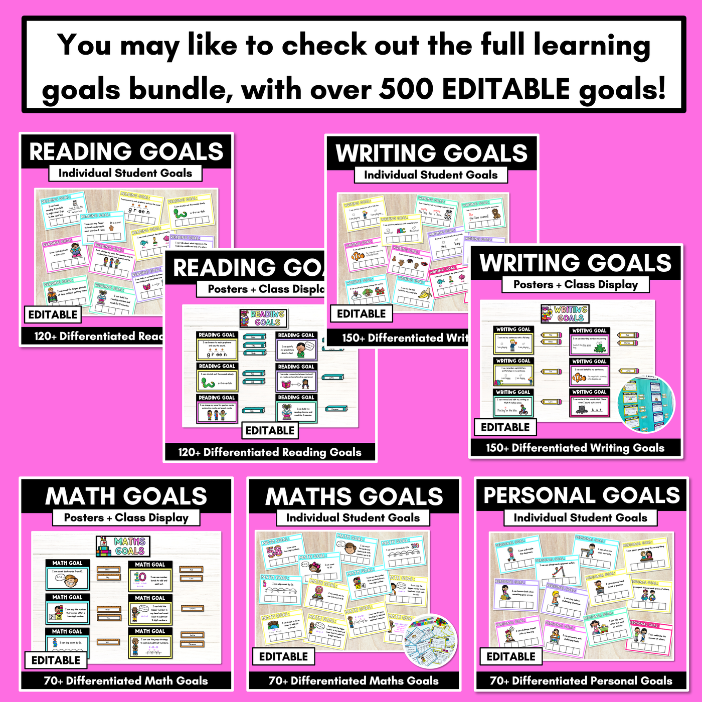 Reading Goals for Students - Editable list of learning goals for students