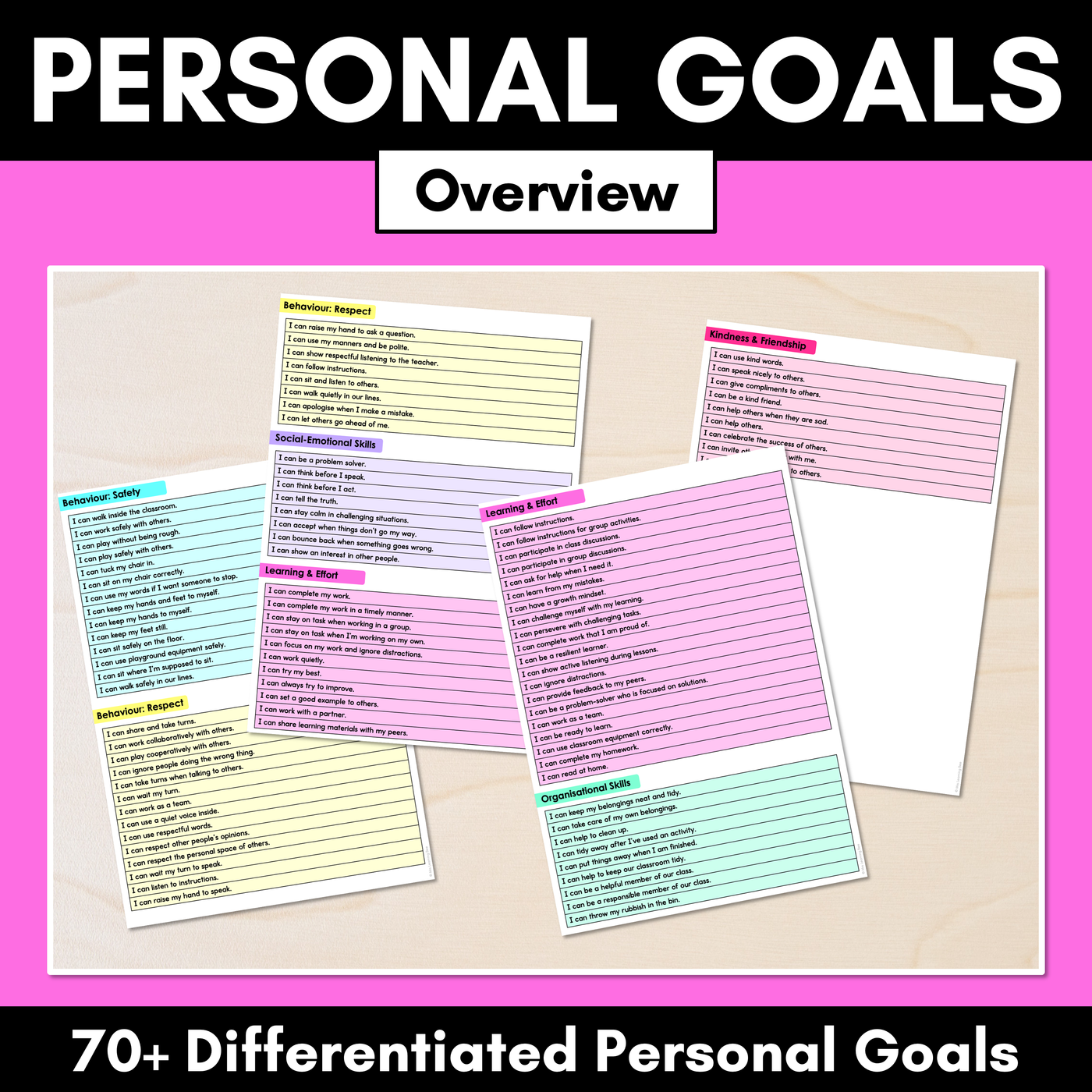 Personal Goals for Students - Editable list of social-emotional learning goals for students