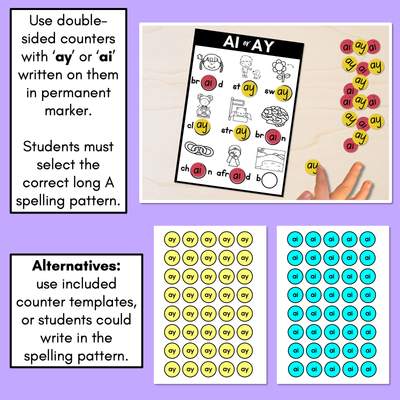 AI or AY - Pick the correct spelling pattern - Long A Task Cards