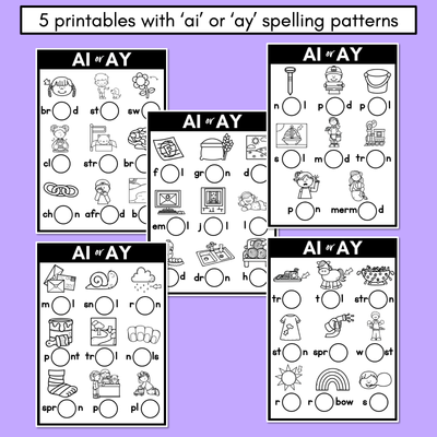 AI or AY - Pick the correct spelling pattern - Long A Task Cards