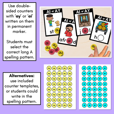 AI or AY - Pick the correct spelling pattern - Long A Printables