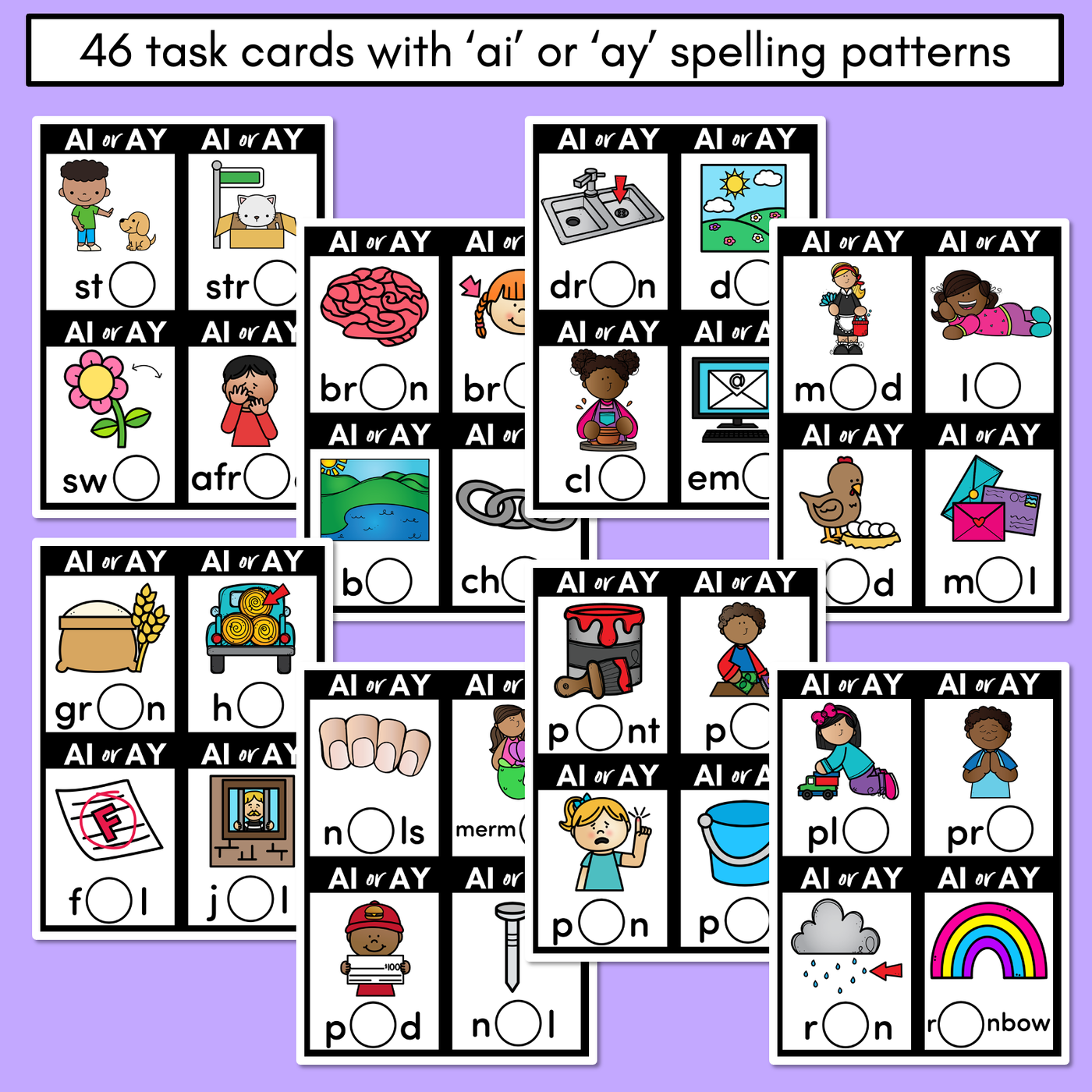 AI or AY - Pick the correct spelling pattern - Long A Printables