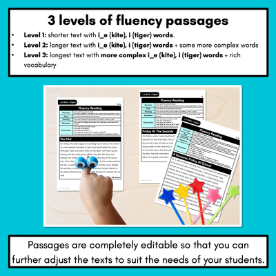 Editable Differentiated Decodable Fluency Texts - i_e (kite), i (tiger)