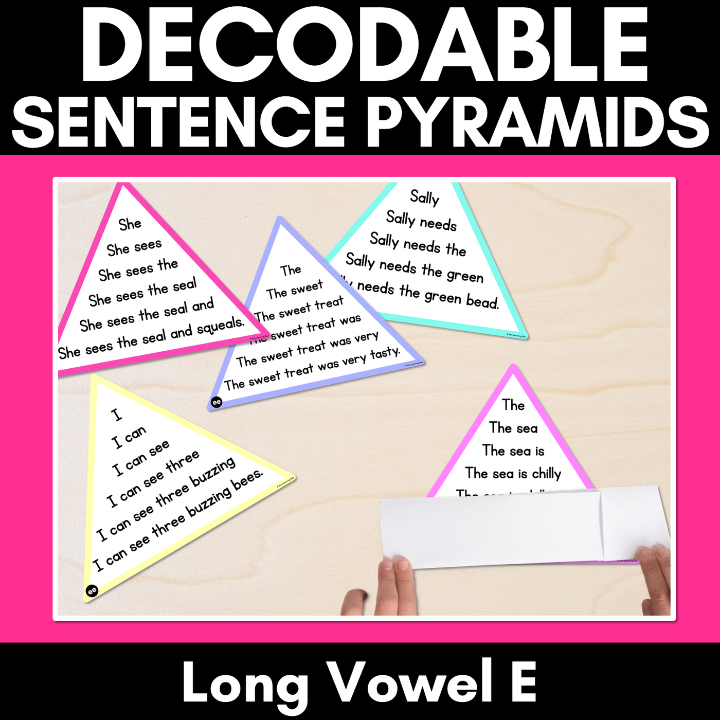 LONG VOWEL E WORDS - Decodable Sentences Pyramids - Phonics Fluency