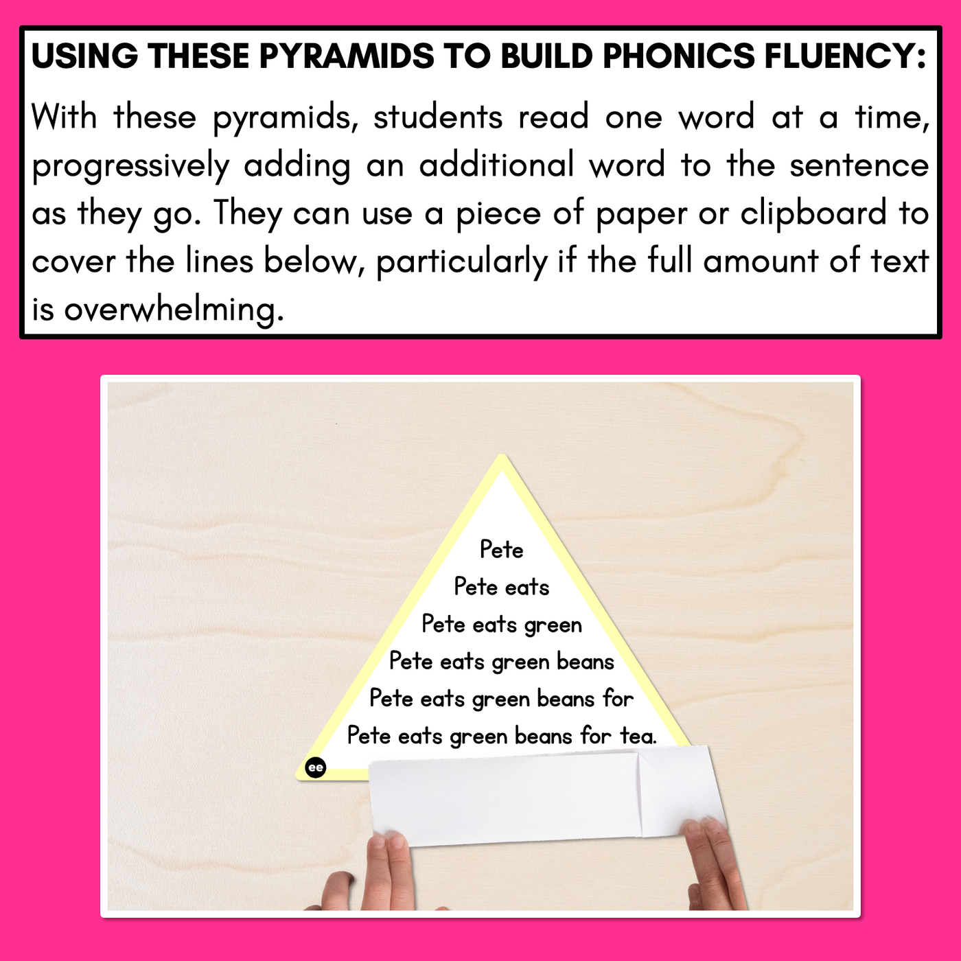 LONG VOWEL E WORDS - Decodable Sentences Pyramids - Phonics Fluency