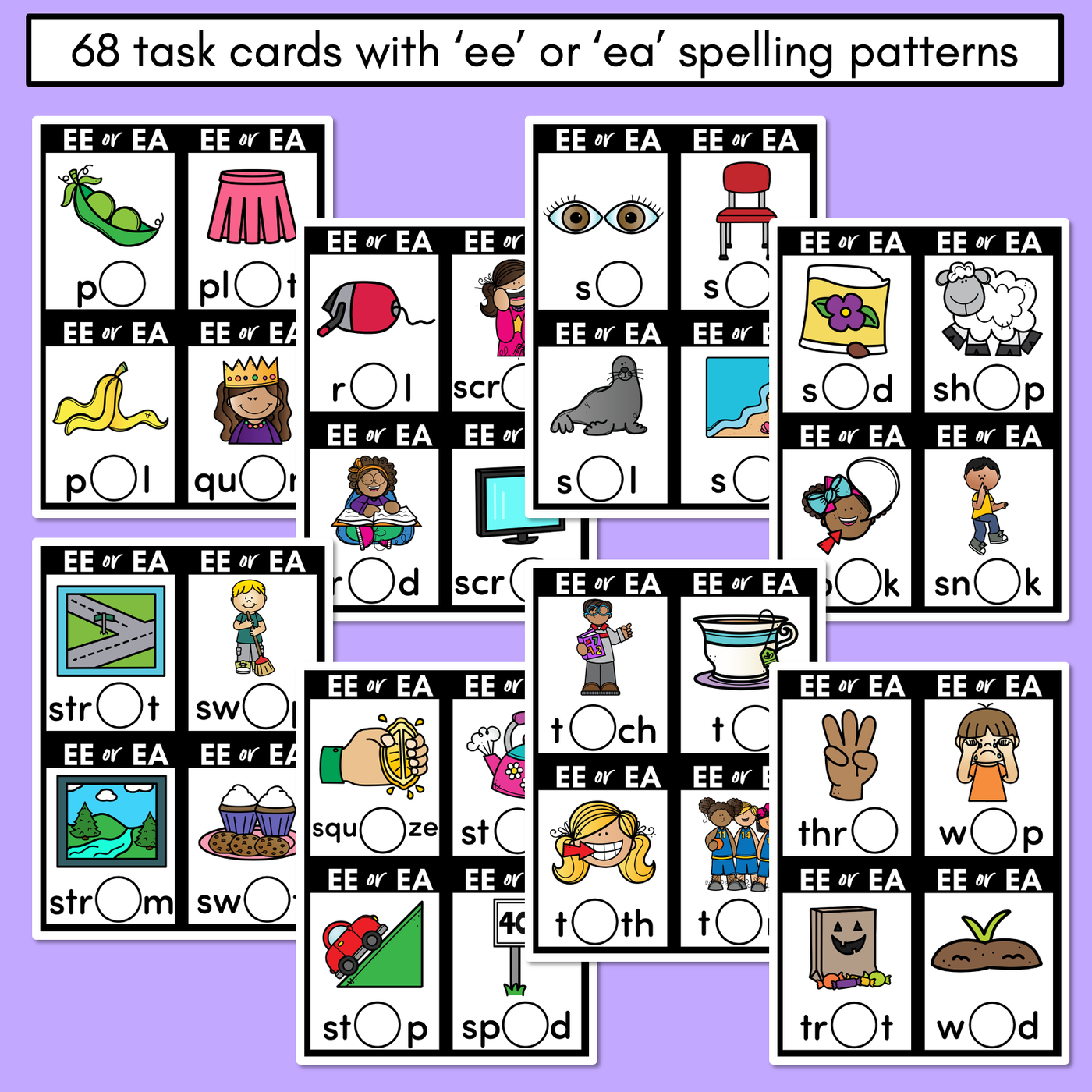 EE or EA - Pick the correct spelling pattern - Long E Task Cards