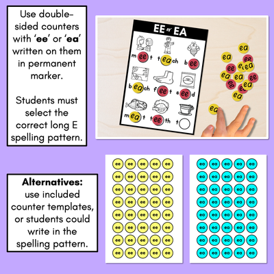 EE or EA - Pick the correct spelling pattern - Long E Printables