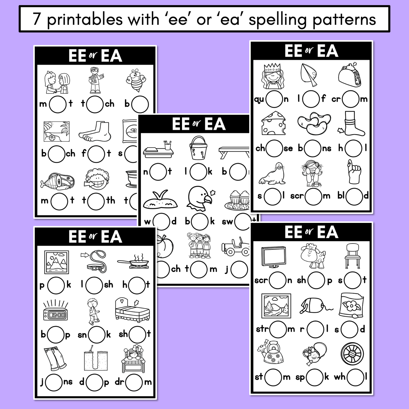 EE or EA - Pick the correct spelling pattern - Long E Printables