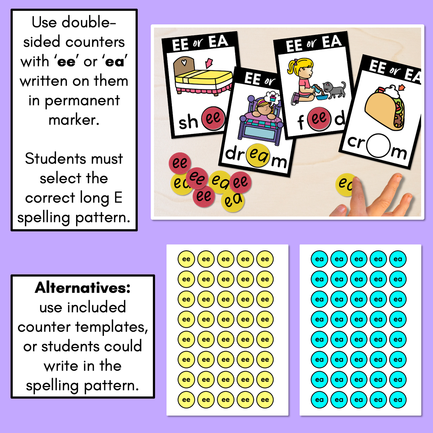 EE or EA - Pick the correct spelling pattern - Long E Task Cards