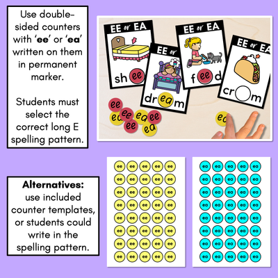 EE or EA - Pick the correct spelling pattern - Long E Task Cards