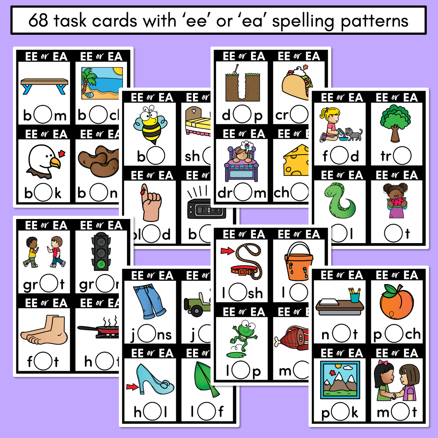 EE or EA - Pick the correct spelling pattern - Long E Task Cards