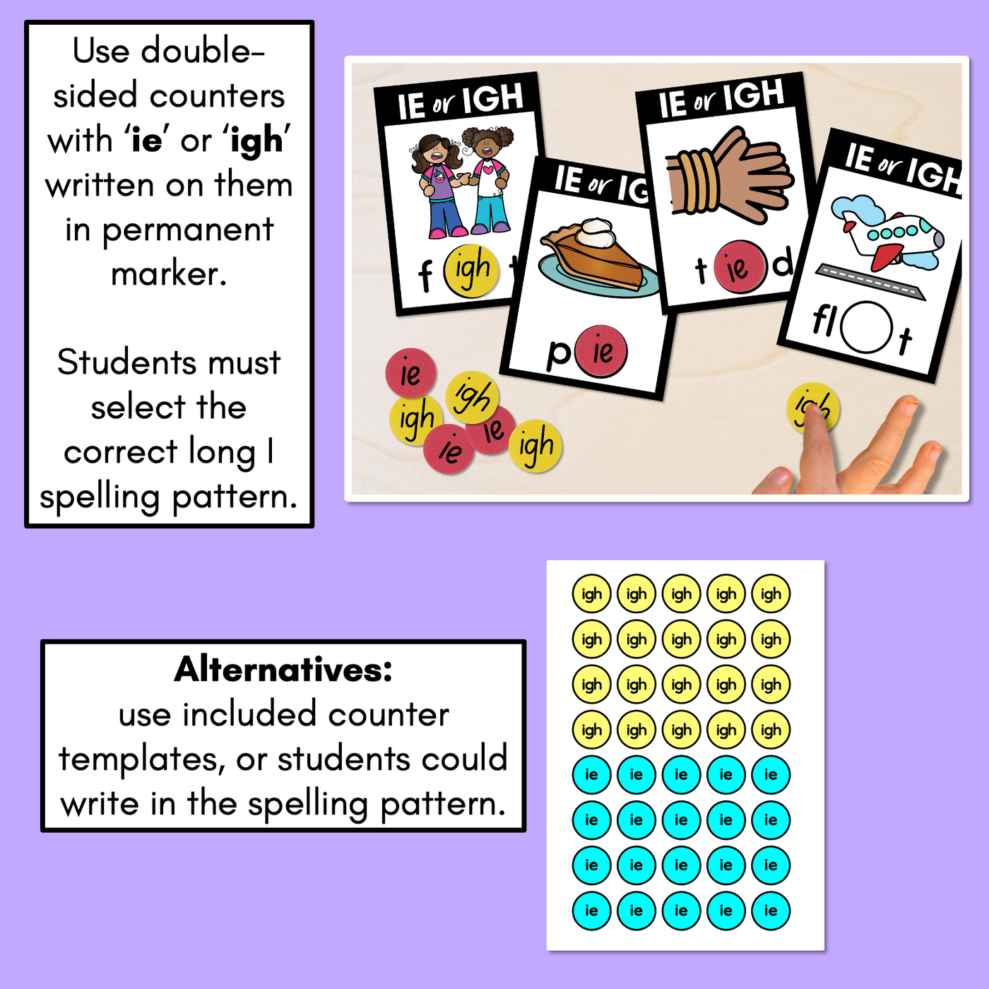 IE or IGH - Pick the correct spelling pattern - Long I Task Cards