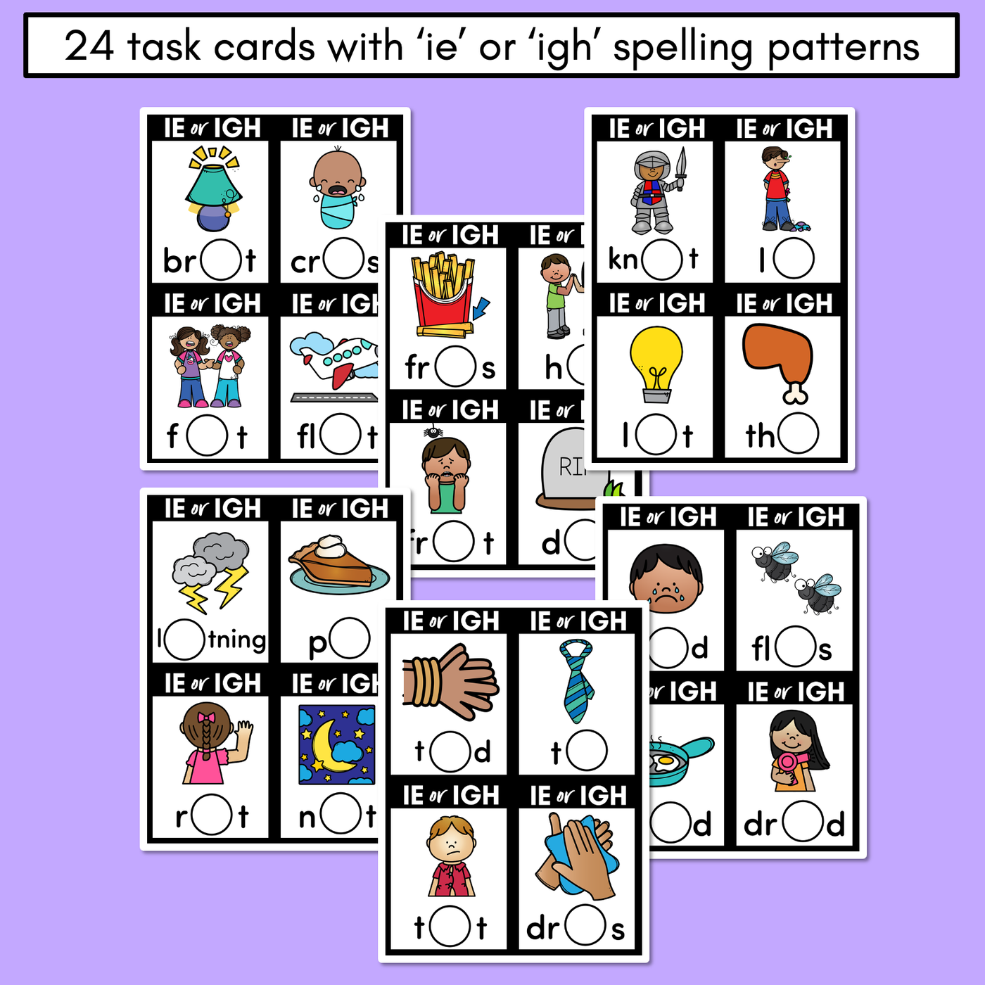 IE or IGH - Pick the correct spelling pattern - Long I Task Cards