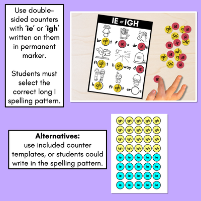 IE or IGH - Pick the correct spelling pattern - Long I Printables