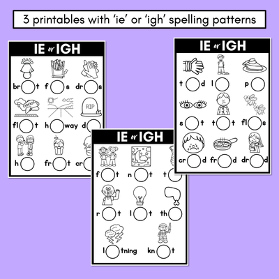 IE or IGH - Pick the correct spelling pattern - Long I Printables