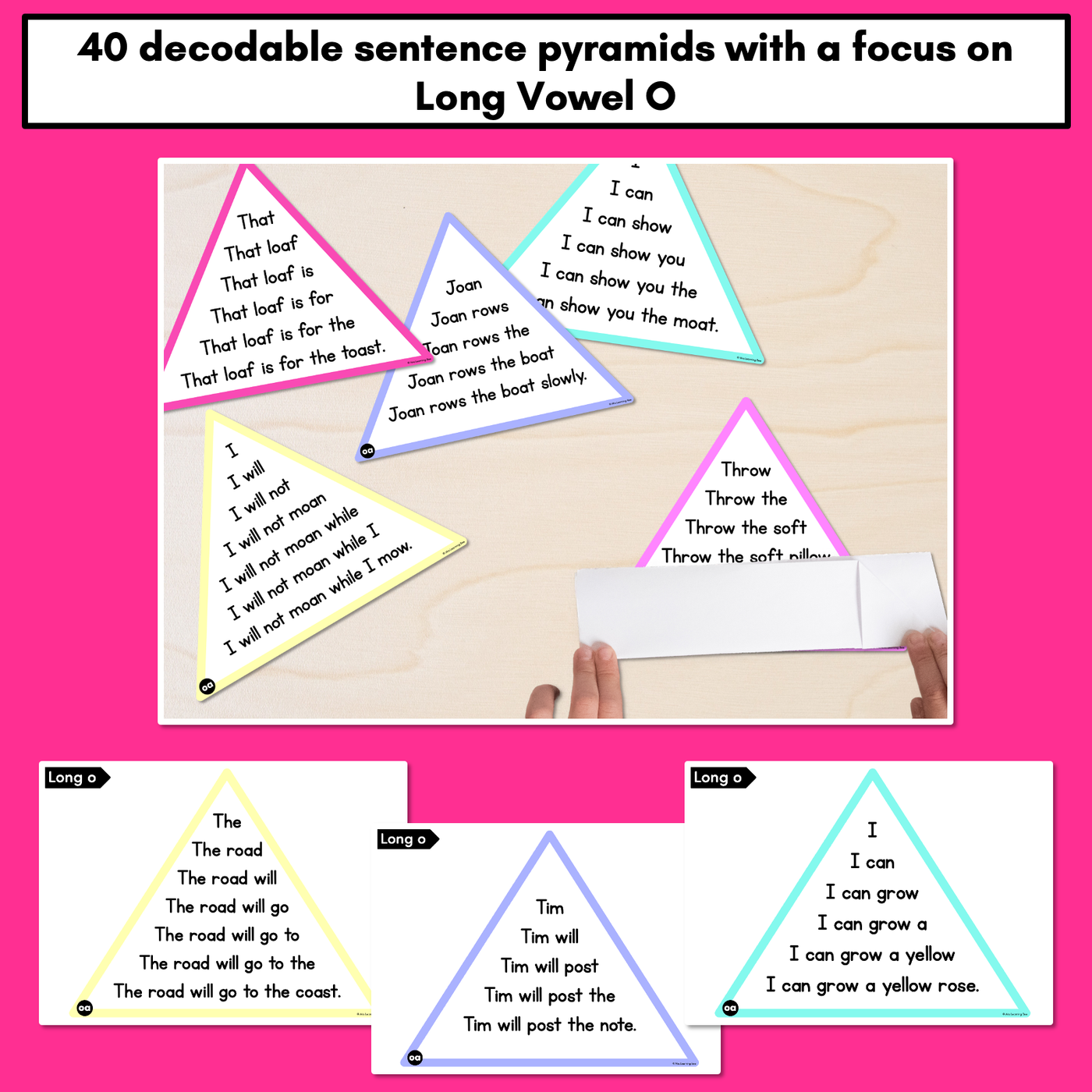 LONG VOWEL O WORDS - Decodable Sentences Pyramids - Phonics Fluency