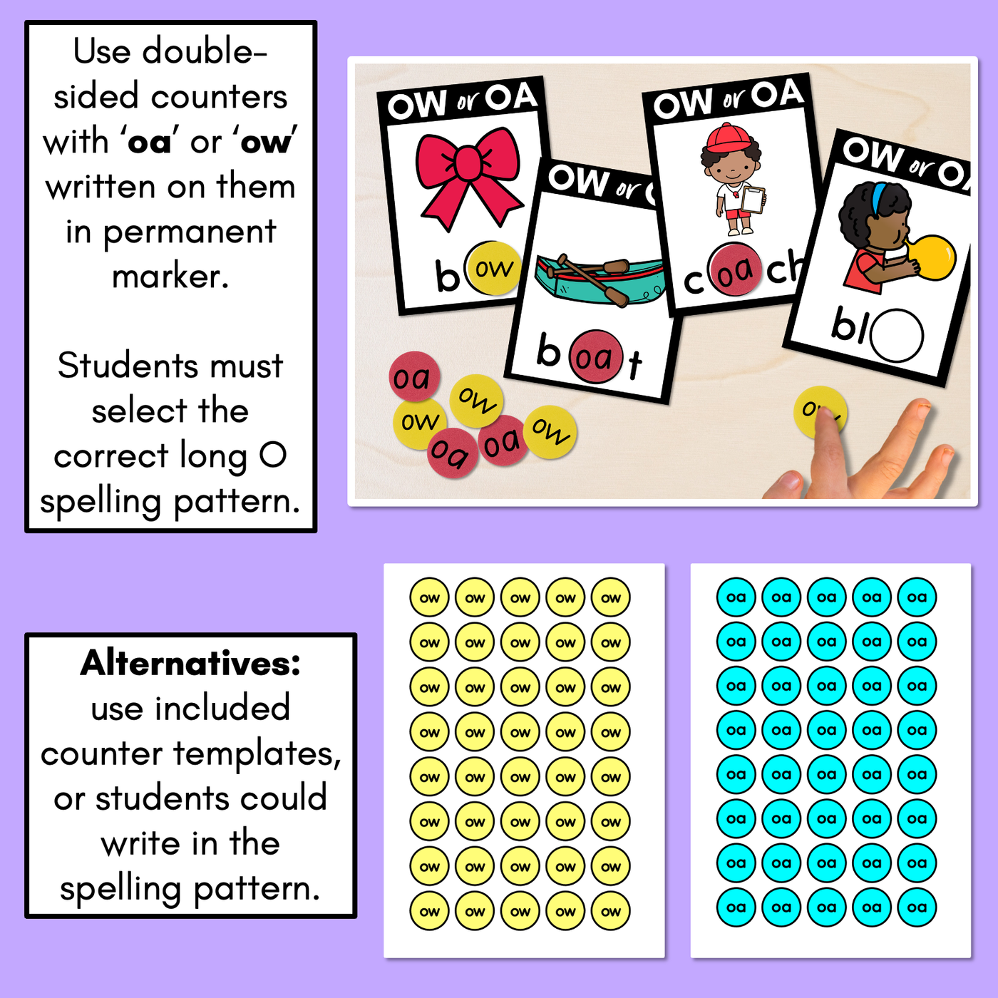 OA or OW - Pick the correct spelling pattern - Long O Task Cards