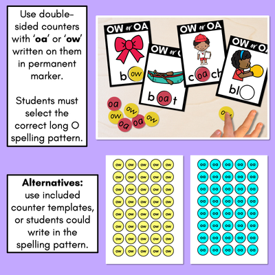 OA or OW - Pick the correct spelling pattern - Long O Task Cards