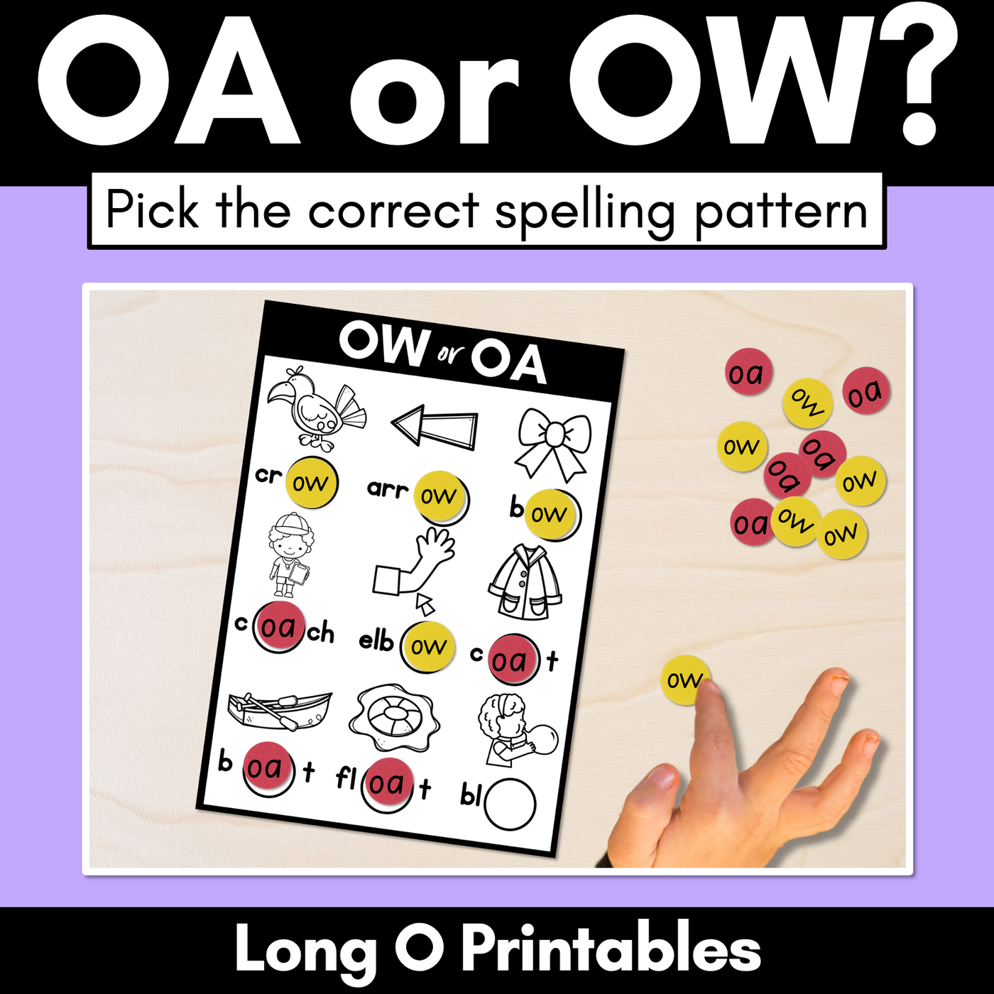 OA or OW - Pick the correct spelling pattern - Long O Printables