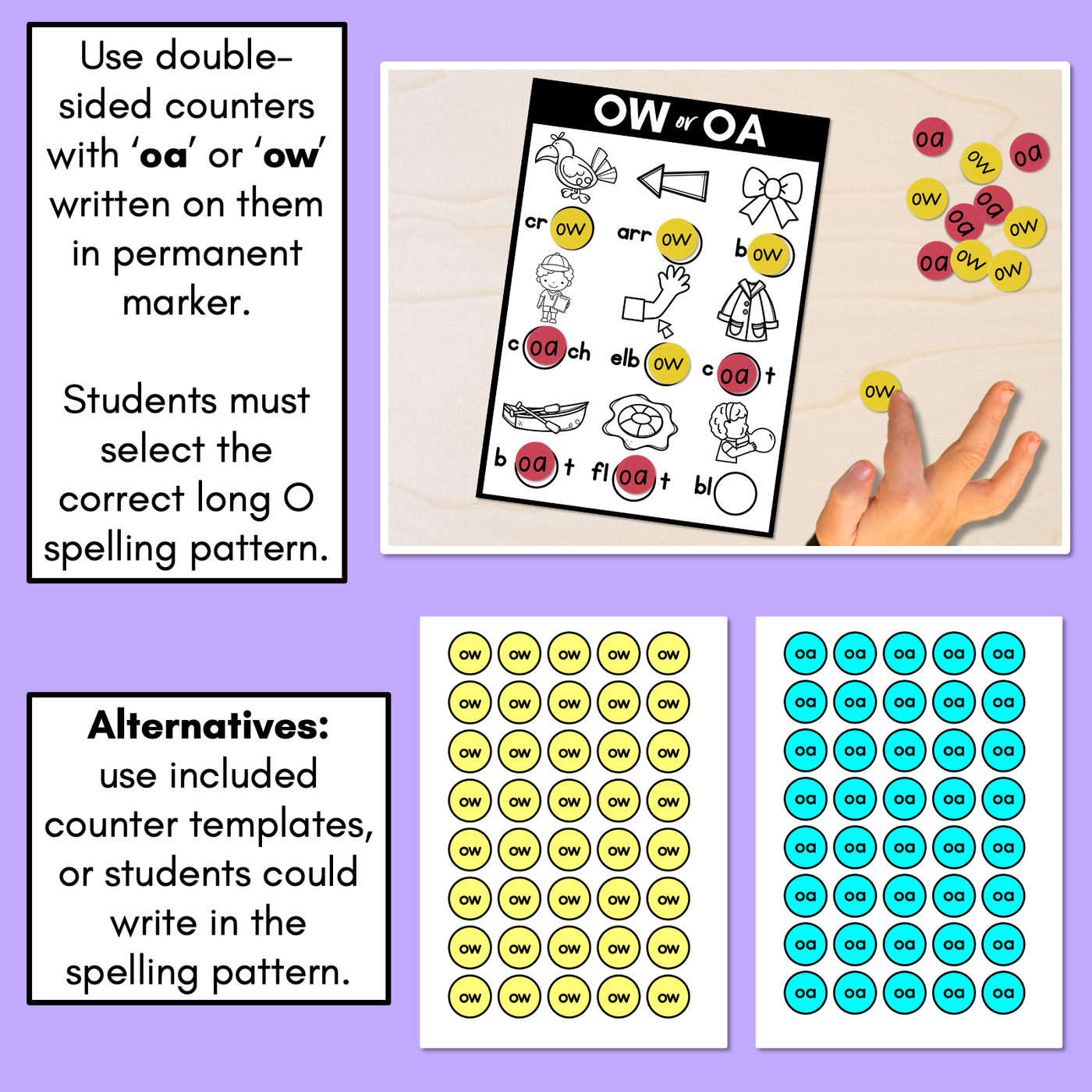 OA or OW - Pick the correct spelling pattern - Long O Printables