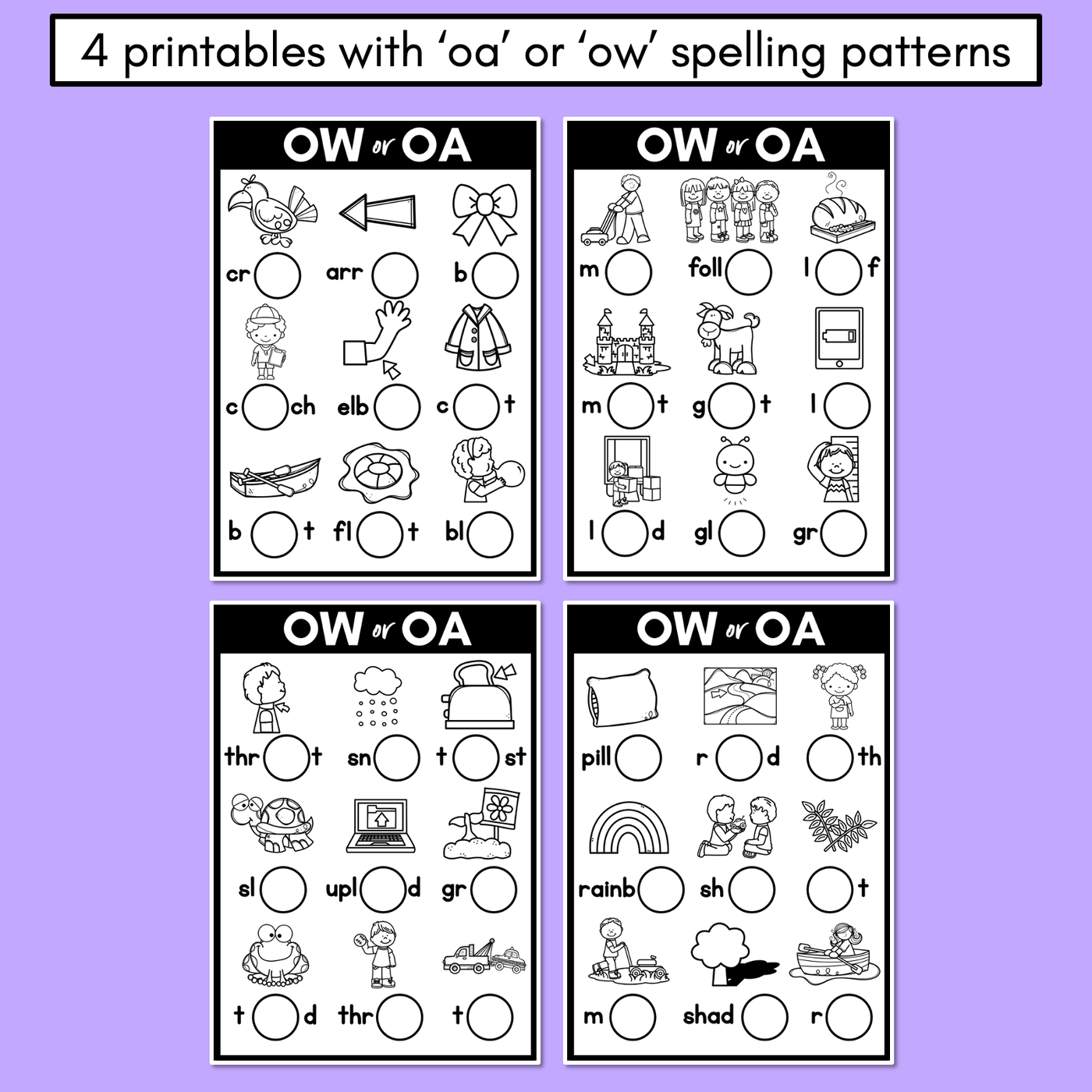 OA or OW - Pick the correct spelling pattern - Long O Printables