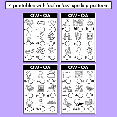 OA or OW - Pick the correct spelling pattern - Long O Printables