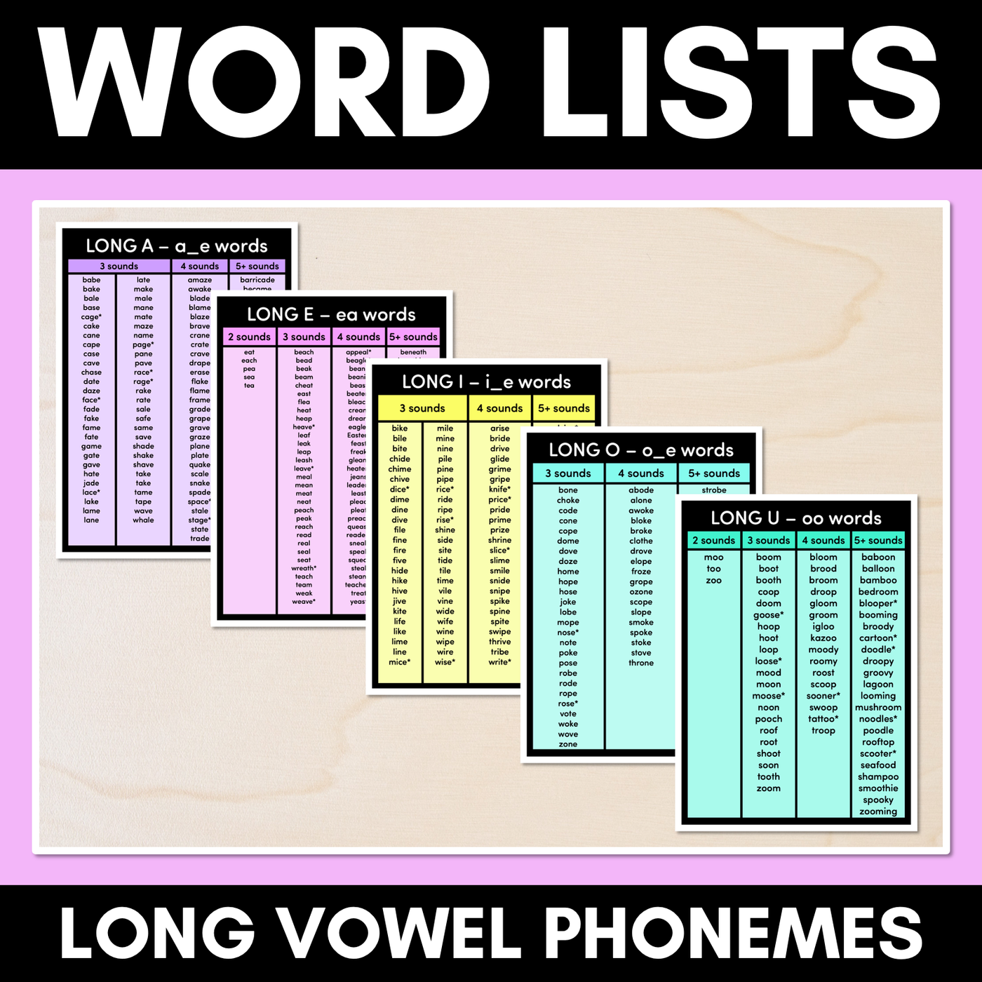 Decodable Word Lists - Long Vowel Sound Word Lists