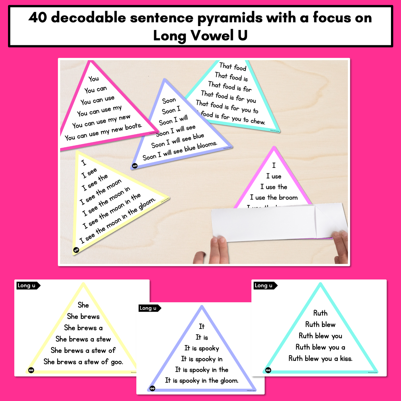 LONG VOWEL U WORDS - Decodable Sentences Pyramids - Phonics Fluency