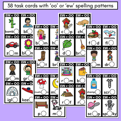 OO or EW - Pick the correct spelling pattern - Long U Task Cards