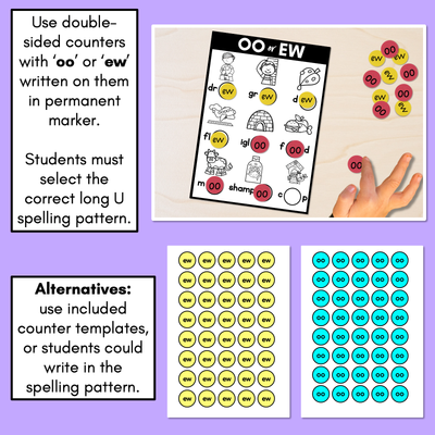 OO or EW - Pick the correct spelling pattern - Long U Printables