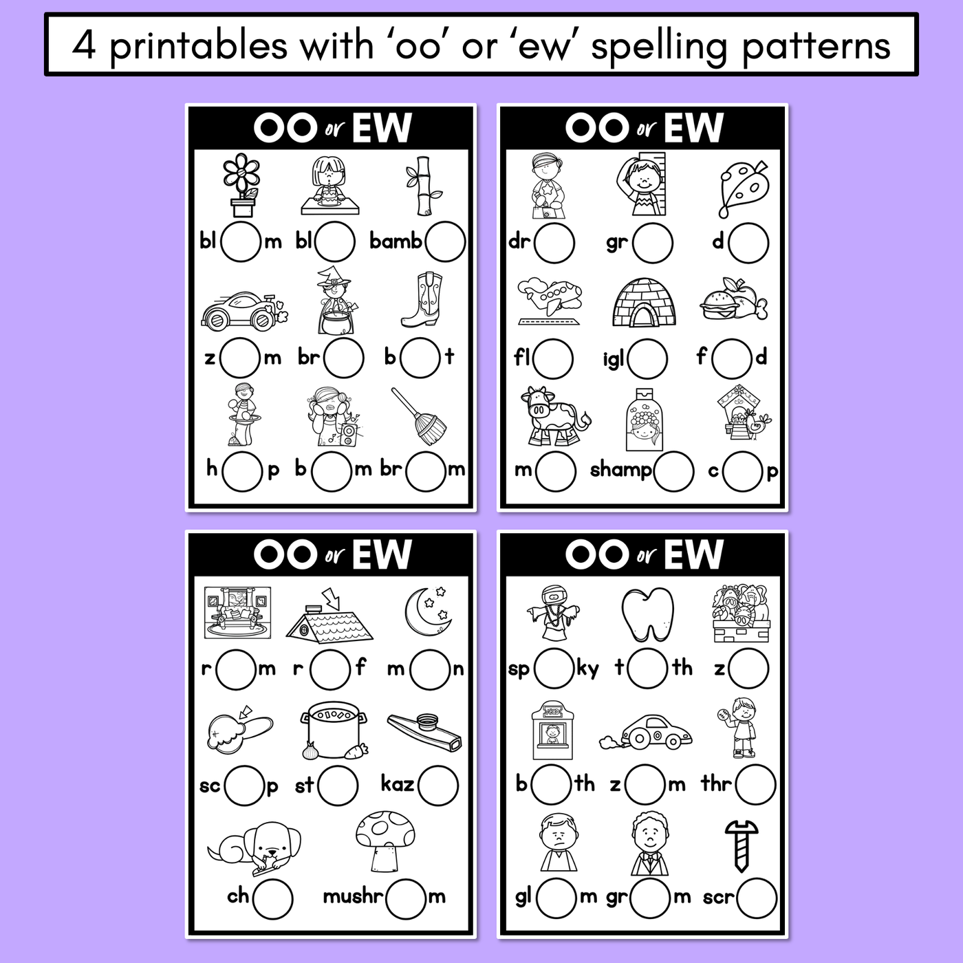 OO or EW - Pick the correct spelling pattern - Long U Printables