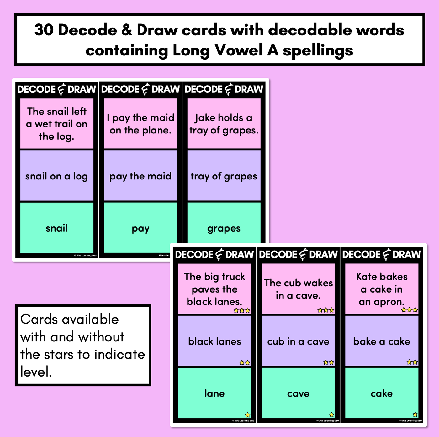 DECODE & DRAW - LONG VOWEL A - Decodable Drawing Phonics Task Cards