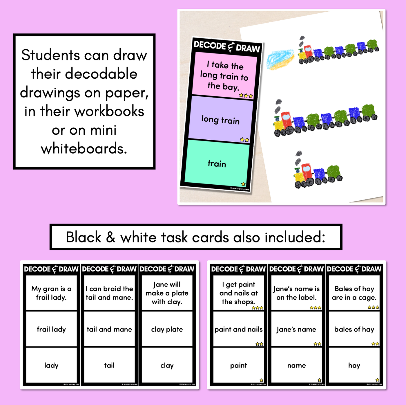 DECODE & DRAW - LONG VOWEL A - Decodable Drawing Phonics Task Cards