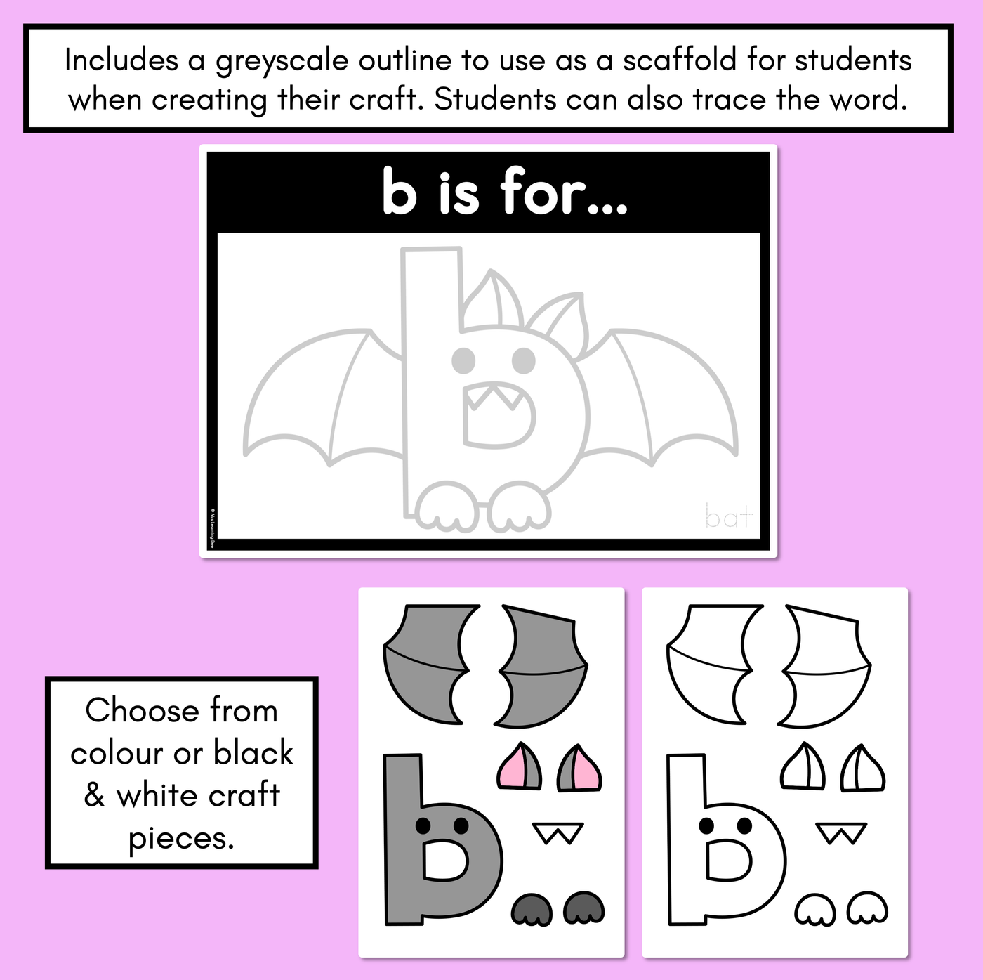 Beginning Sound Crafts - LOWERCASE Letter B - B is for Bat