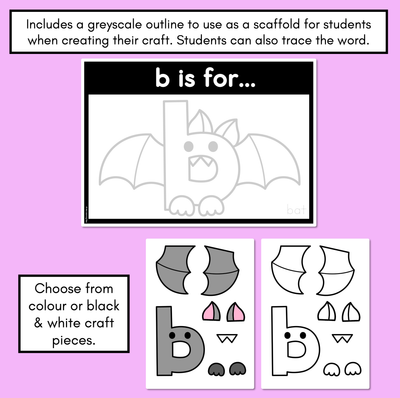 Beginning Sound Crafts - LOWERCASE Letter B - B is for Bat