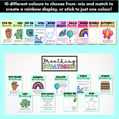 Rainbow Breathing Exercises for Kids - Mindful Breathing Strategies Posters