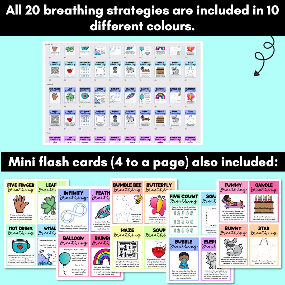 Rainbow Breathing Exercises for Kids - Mindful Breathing Strategies Posters