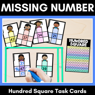 Missing Numbers Before & After, Ten More or Less - Hundred Square Task Cards