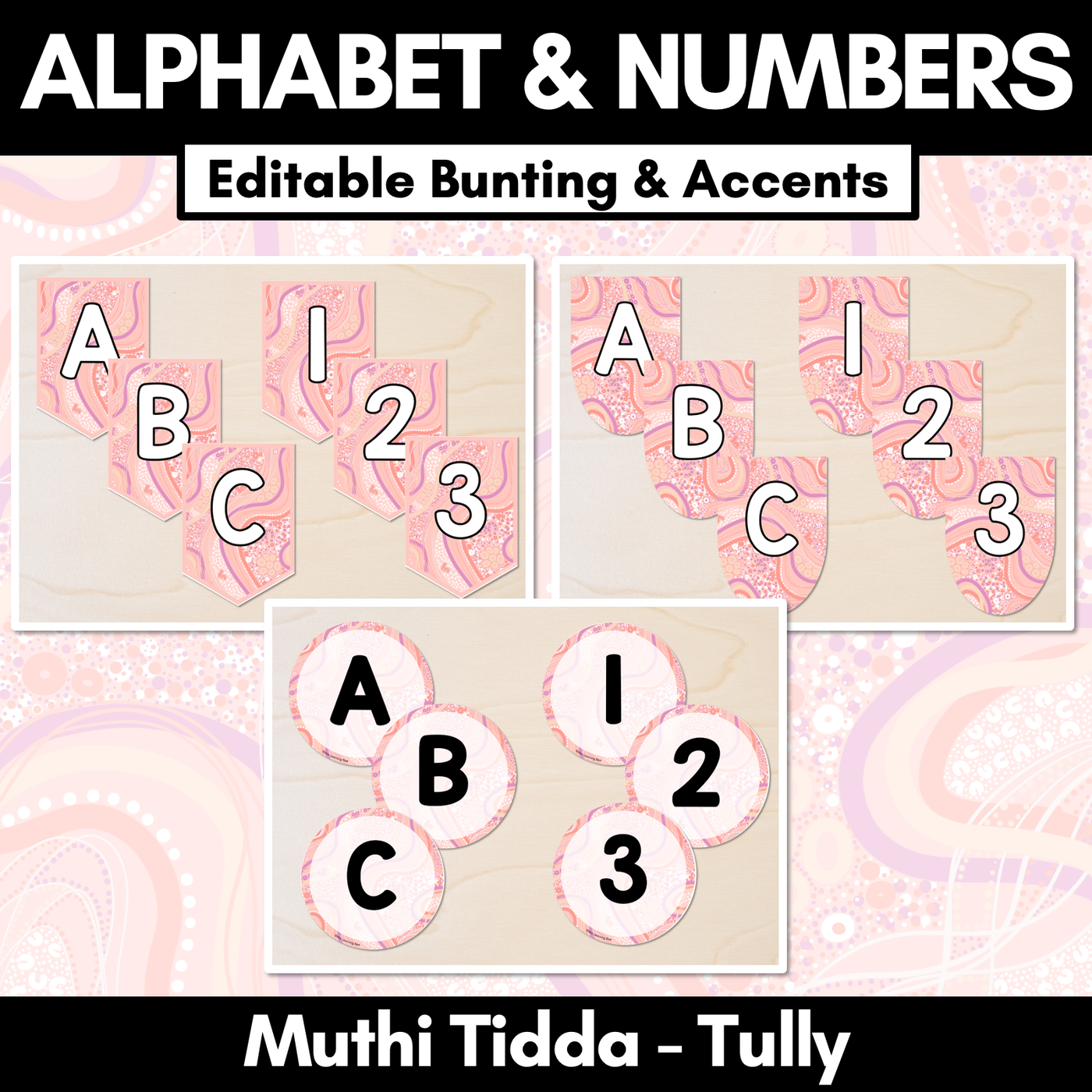 Alphabet & Numbers Editable Bunting & Accents - Muthi Tidda - Tully