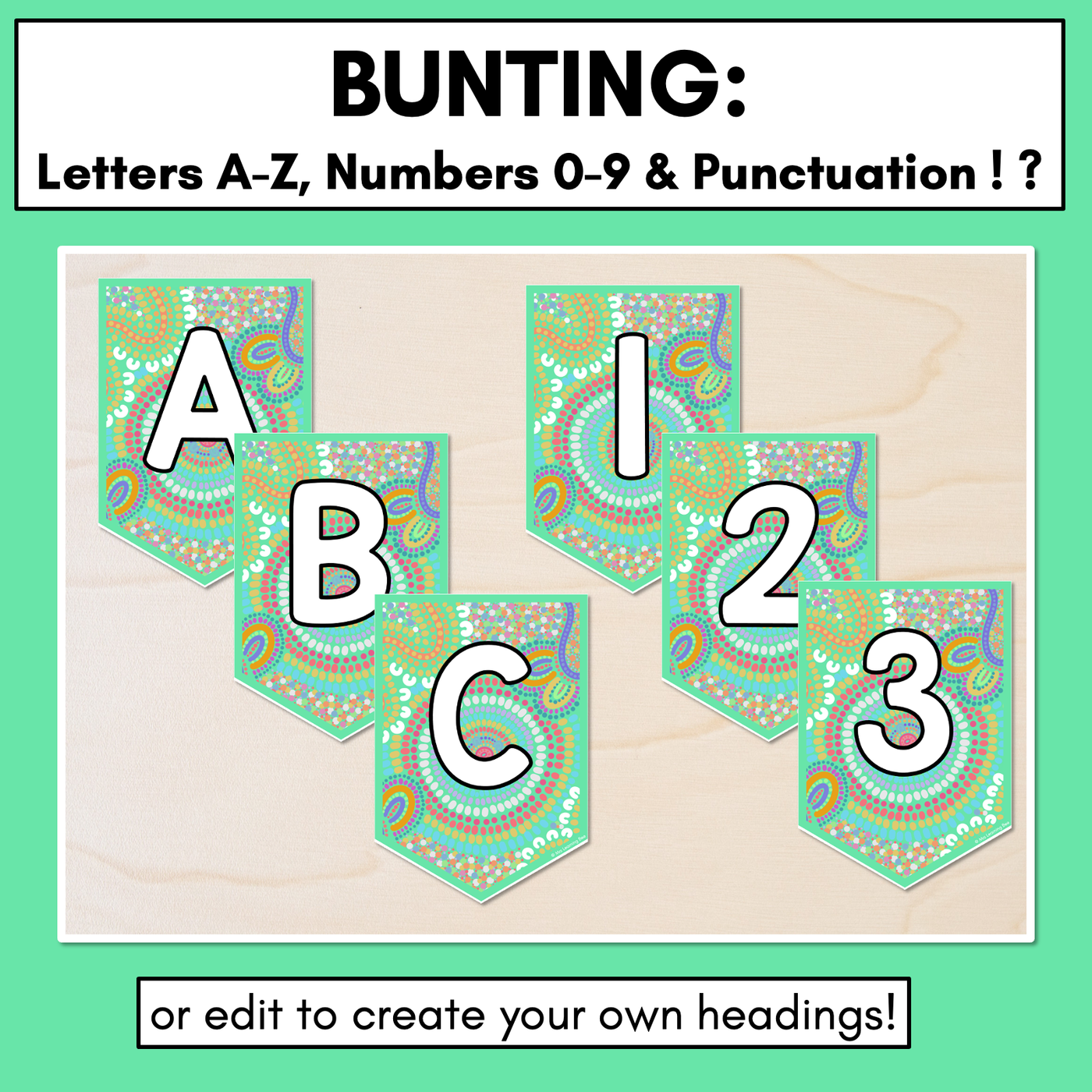 Alphabet & Numbers Editable Bunting & Accents - Muthi Tidda - A Calming Force