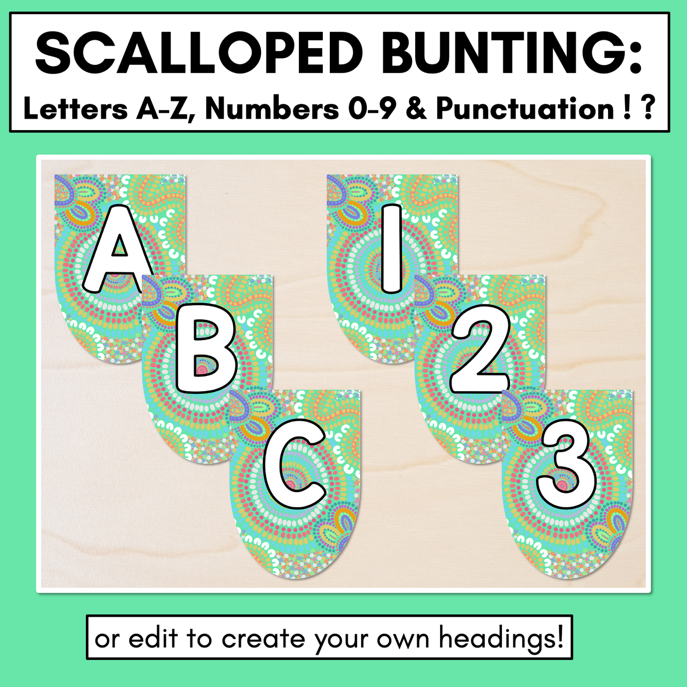 Alphabet & Numbers Editable Bunting & Accents - Muthi Tidda - A Calming Force